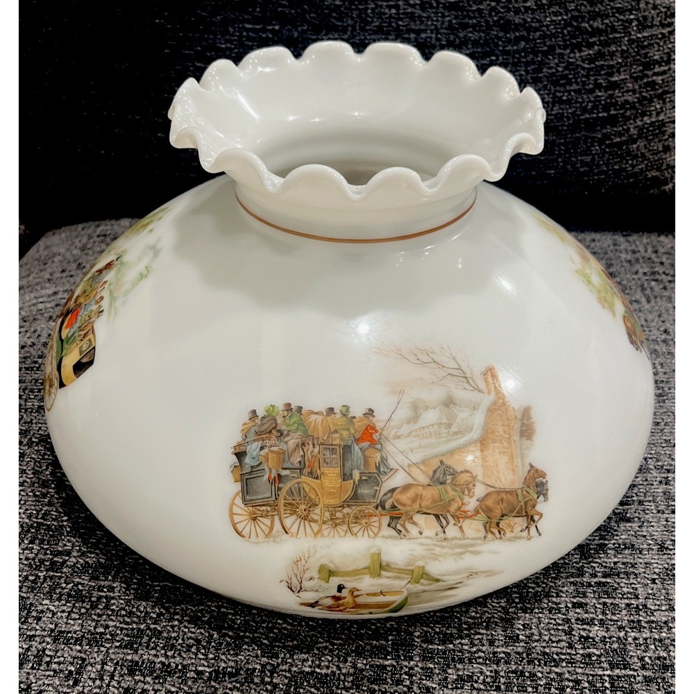 Vintage Aladdin GWTW Style Milk Glass Lamp Globe Stage Coach Transfer 11.5" Fit